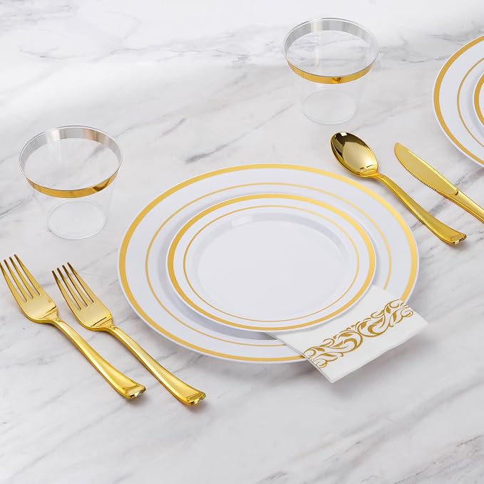 875 Piece Gold Dinnerware Set for 125 Guests, Bulk Dinnerware | Include: 125 - Image 7