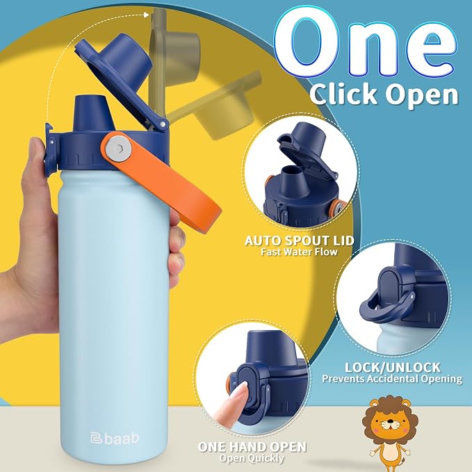 baab 18oz Kids Insulated Water Bottle 18/8 Stainless Steel Kids Cup 2 Pack | - Image 4