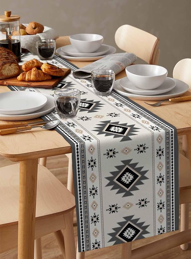 Boho Table Runners 72 Inches Long, Abstract Southwestern Kitchen Dining Tables - Image 3