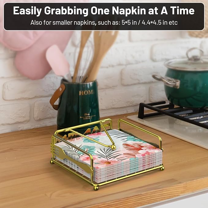 Napkin Holder for Table, Weighted Arm, Square Cocktail Paper Holder, Elegant - Image 3