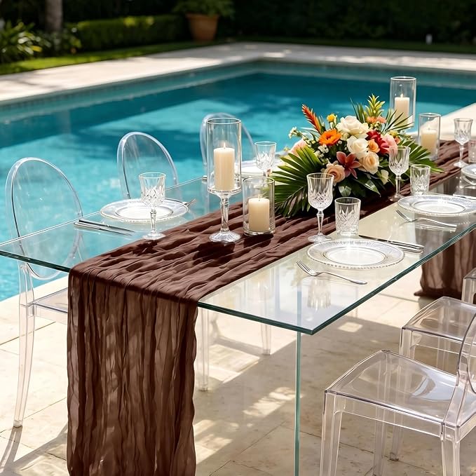 10 Pack Nude Brown Cheesecloth Table Runner 21 x 120 Inch Boho Gauze Sheer - Image 5
