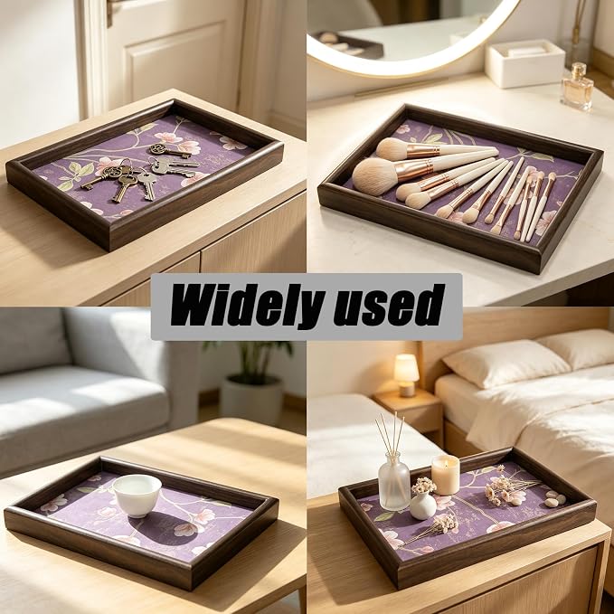 Wooden Valet Tray Floral Base Catchall Nightstand Organizer, Vanity – Vintage - Image 5