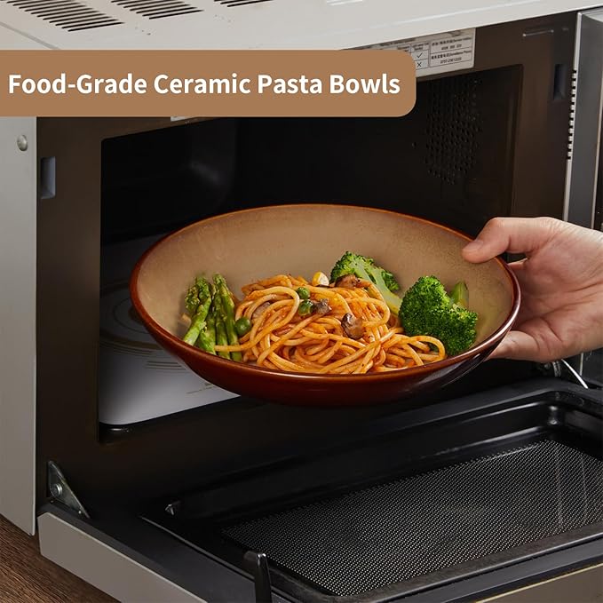 Ceramic 32 Oz Pasta Bowls, 8.75 Inch Reactive Glaze Pasta Bowl Set of 4 - Image 6