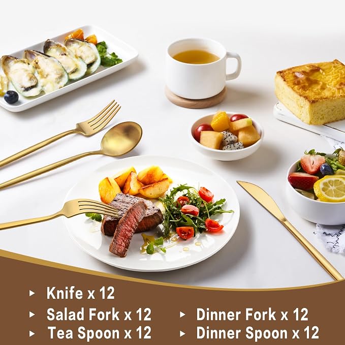 60-Piece Gold Silverware Set, Flatware Set - Image 5