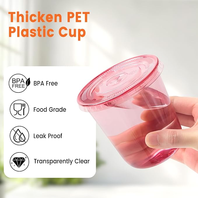 50 Sets - 12oz Pink Plastic Cups - Image 3
