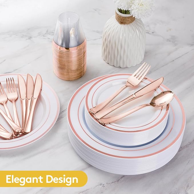 300 Pieces Rose Gold Disposable Plates - Image 4