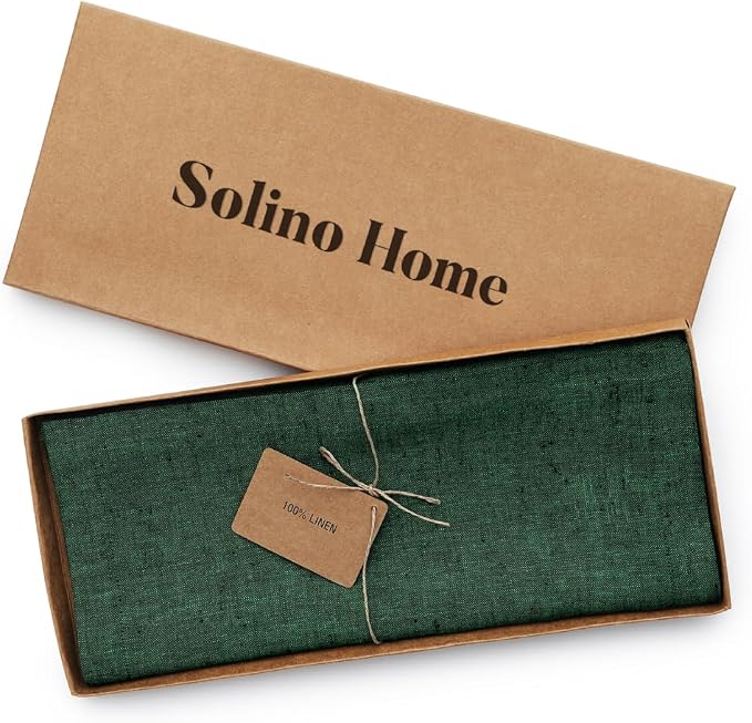 Solino Home 100% Pure Linen Table Runner Green Woven, Athena 14 x 48 in | Table - Image 6