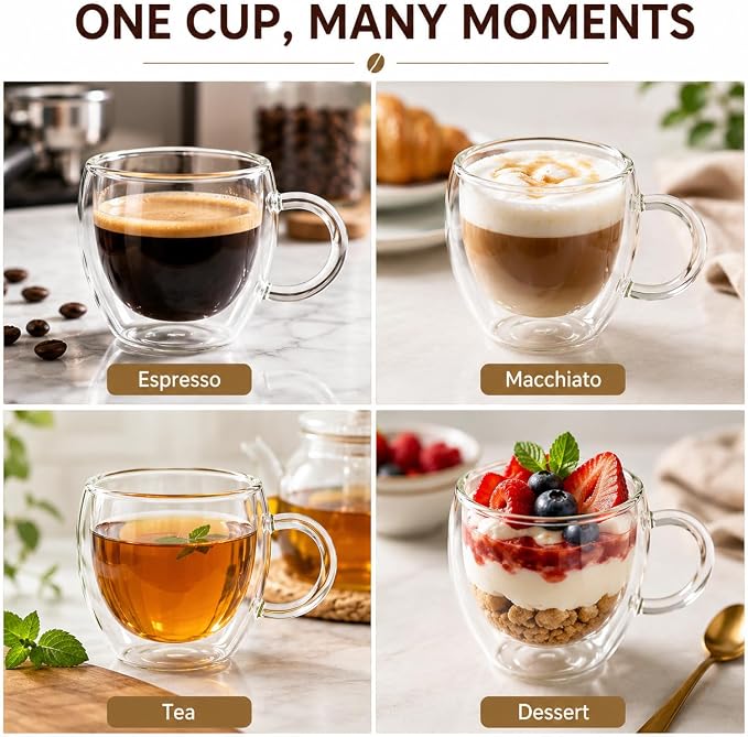 2.5oz Espresso Cups Set of 6, Small Expresso Shot Glass, Double Wall Insulated - Image 6