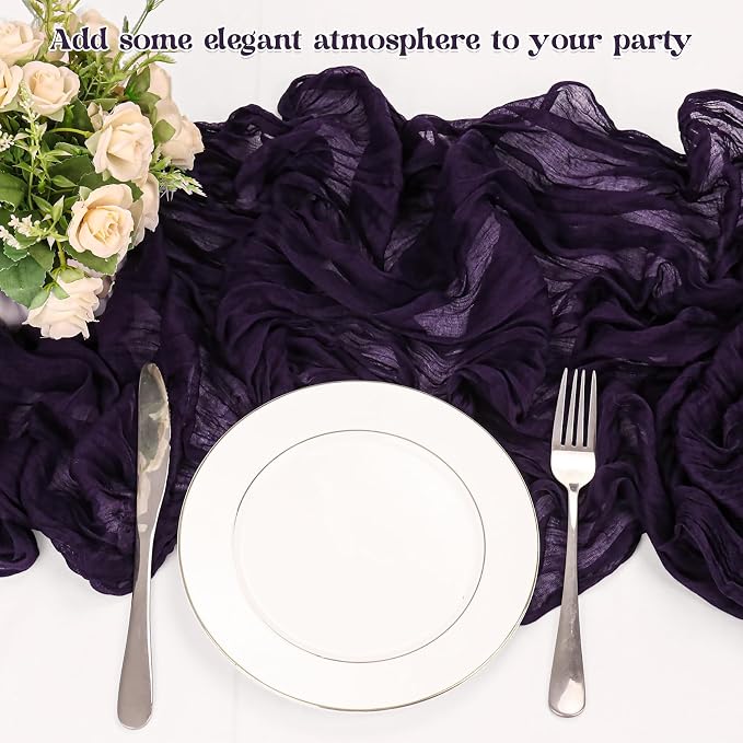 10 Pack Dark Purple Cheesecloth Table Runner 10FT Boho Gauze Fabric Table - Image 5
