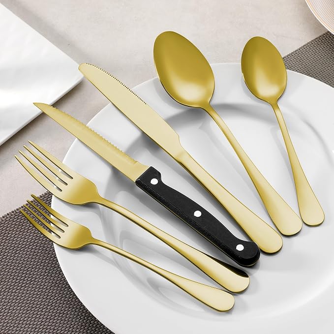 24 Pcs Gold Forks and Spoons Silverware Set, Food Grade Stainless Steel - Image 7