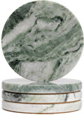 Sage Green Marble Coasters Set of 4, Elegant Green & White Coasters by YONGHEE
