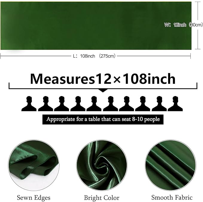 Forest Green Table Runners 20 Pack 12x108 inch Silk Satin Smooth Fabric | Satin - Image 3