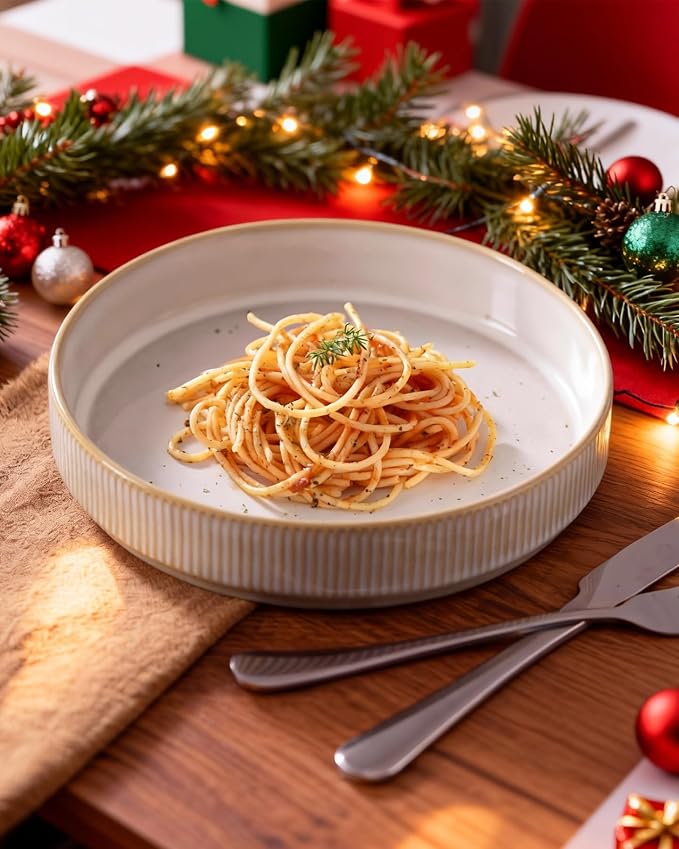 famiware Star 8.25" Pasta Bowls Set of 6, Bowl Plates, Cappuccino White | - Image 3