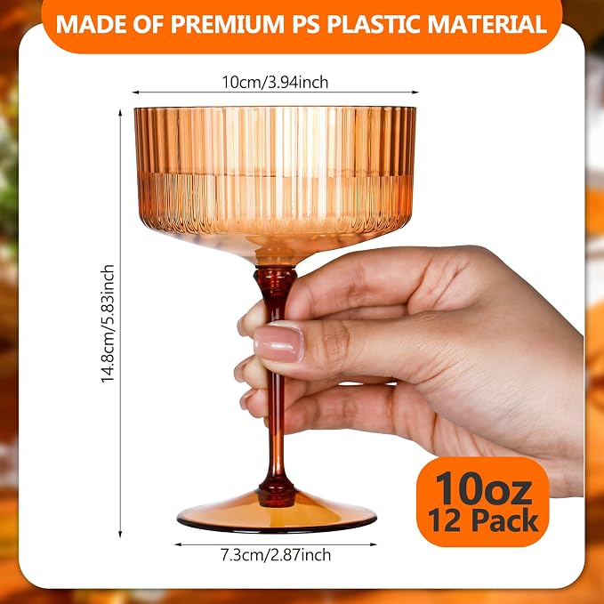 Jingmore 12 Pcs Ribbed Martini Glasses 10 oz Disposable Plastic Vintage Ribbed - Image 2