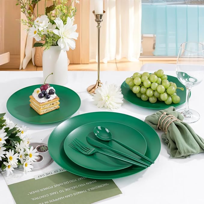EI 150pcs Green Plastic Plates, Fancy Plastic Dinnerware Set, Dinner Plate - Image 5