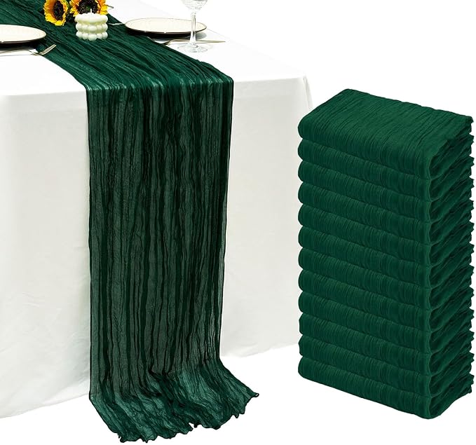 12Pack Emerald Green Cheesecloth Table Runner 20x120inch Gauze Runners | Boho by Seveups