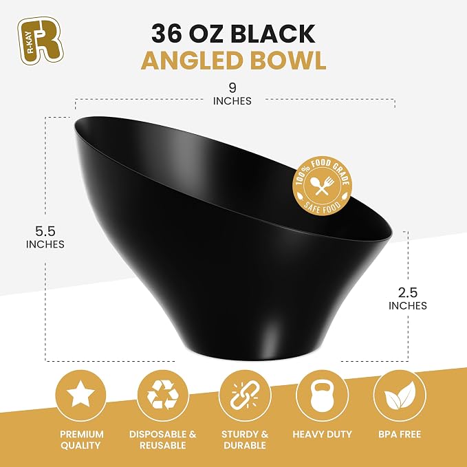 R-kay 6 Pack Black Large Plastic Bowls - Image 4