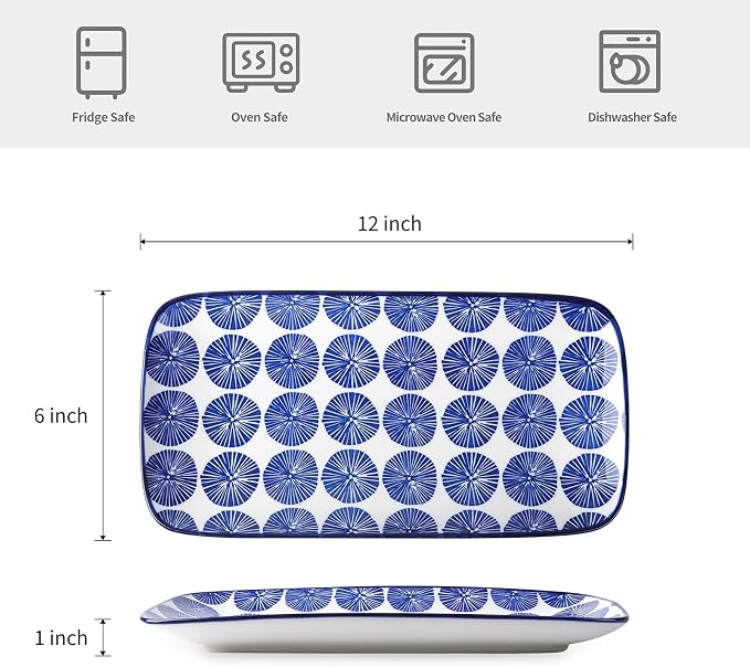 Selamica Ceramic Rectangular Serving Platters Set of 4, 12 Inch Serving - Image 2