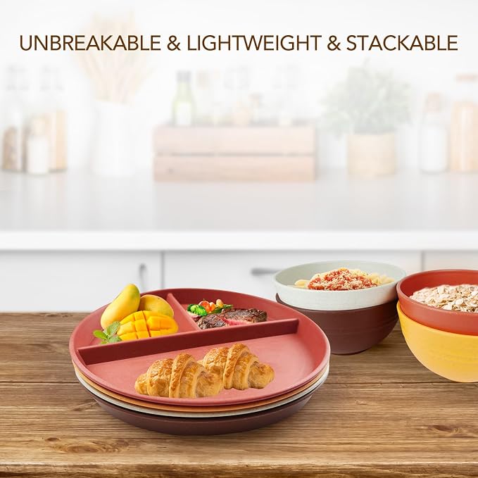 9 Inch 4PCS Unbreakable Portion Control Plates, Divided Plates - Image 5