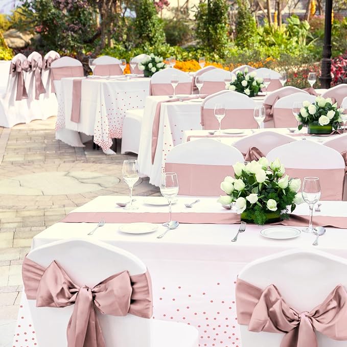 24 Pack Rose Gold Tablecloth and Table Runner Set Party Decorations - Image 8