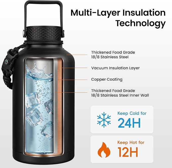 Konokyo 50 oz Insulated Stainless Steel Water Bottle Jug - Image 3