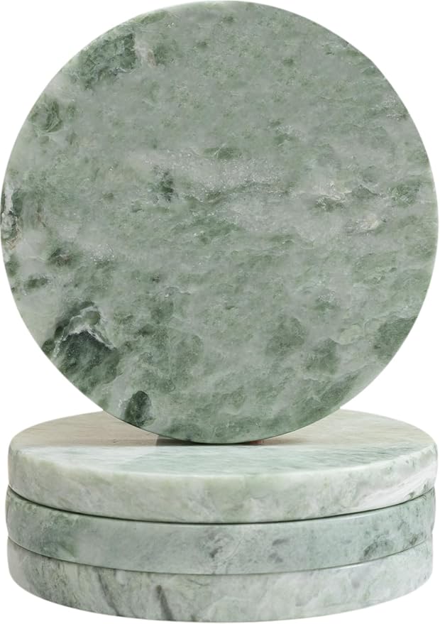 Green Marble Drink Coasters, Natural Stone Coasters by CHISELED+ST+DF+SK