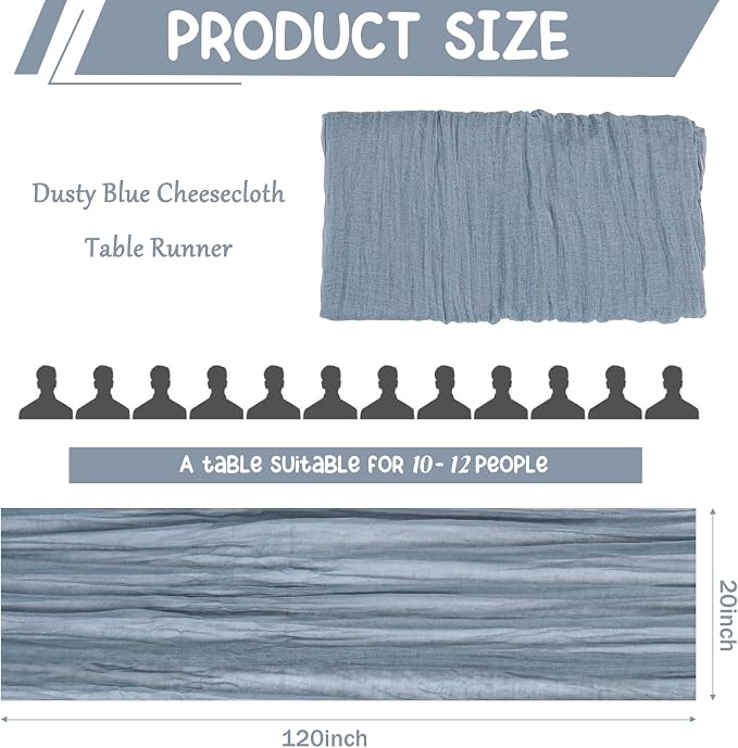 10 Pack Dusty Blue Cheesecloth Table Runner 10FT Boho Gauze Fabric Table Runner - Image 2