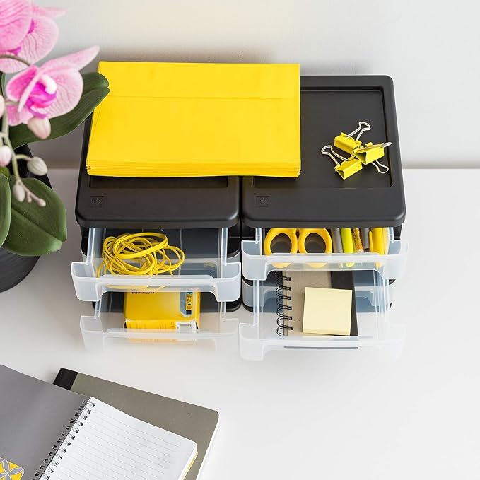 IRIS USA 4-Pack, 3-Drawer Small Plastic Stacking Desktop Organizer, stationery - Image 8