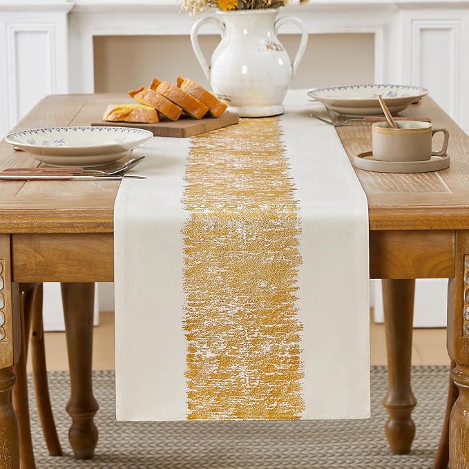 Metallic Style Gold Table Runner, Table Runners 36 Inches Long | Cotton Linen by Aiimart