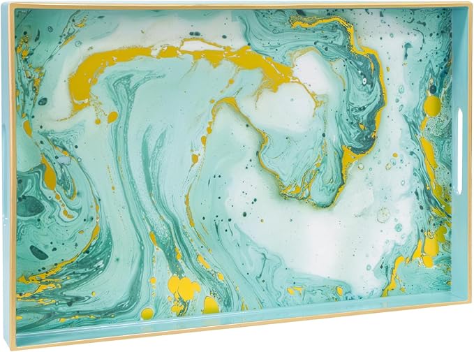 Turquoise Serving Tray with Handles, Plastic Decorative Tray | Green Coffee by MAONAME