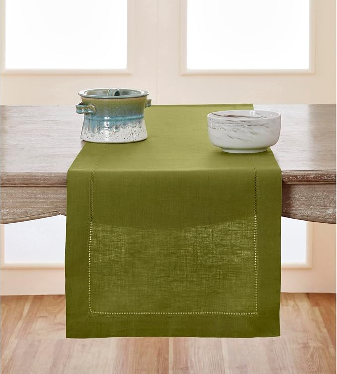 Solino Home 100% Pure Linen Dining Table Runner Avocado Woven, 14 x 72 in | by SolinoHome
