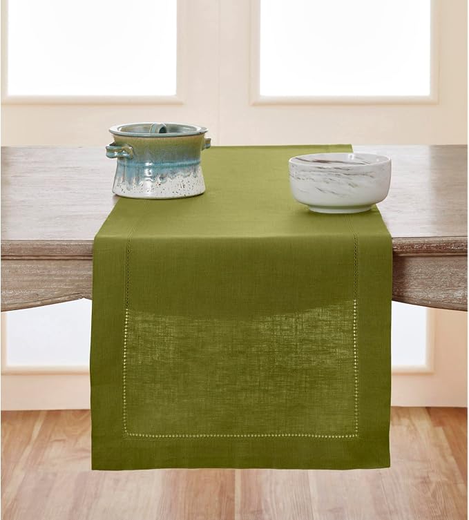 Solino Home 100% Pure Linen Table Runner Avocado Hemstitch, 14 x 120 in | by SolinoHome