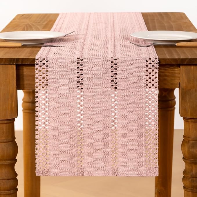 Pink Boho Table Runner Farmhouse Macrame Woven Table Runner 12x90 Inch | Small - Image 3