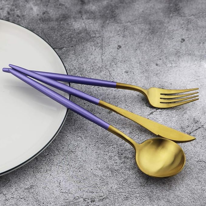5-Piece Matte Gold Silverware Set, 18/10 Stainless Steel Satin Finish Flatware - Image 6