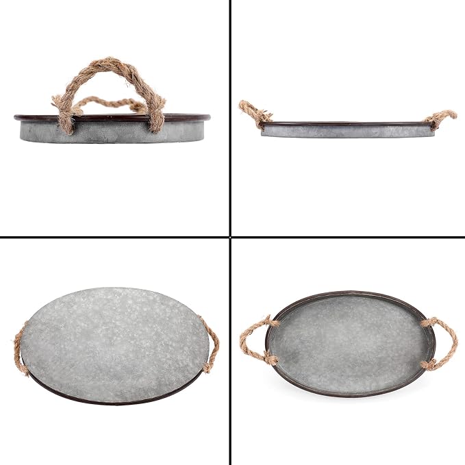 Hipiwe Galvanized Metal Iron Tray Farmhouse Serving Trays - Image 3