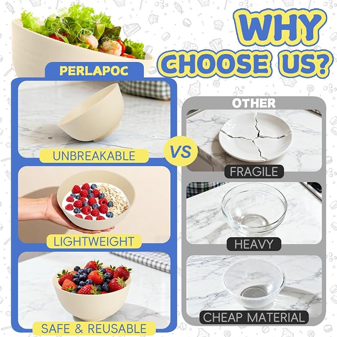 Wheat Straw Bowls Set of 6, 26 OZ Unbreakable Cereal Bowls, Reusable Plastic - Image 4
