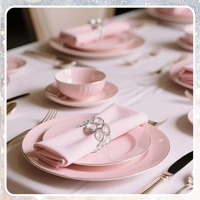 Crystal Metal Napkin Rings Set, Elegant Wedding/Party Table Decor, Shiny - Image 3