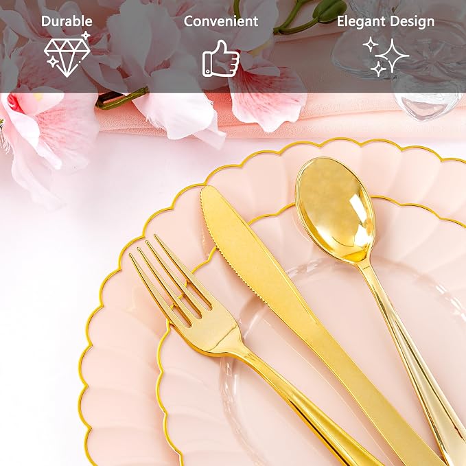 YOUBET 350PCS Pink Scalloped Plastic Plates - Image 4