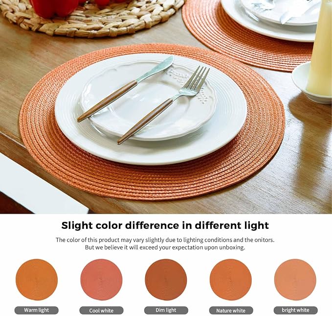 FunWheat Round Braided Placemats Set of 6 Table Mats - Image 6