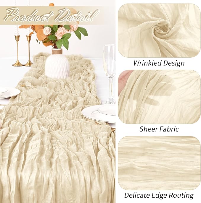 15 Pack Ivory Cheesecloth Table Runner 17 x 108 inch Cheese Cloth Table Runners - Image 3