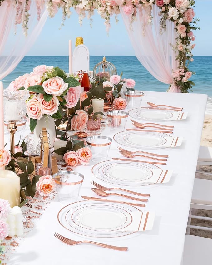 GATHER 700PCS Clear Rose Gold Plastic Plates 100 Guest - Image 4