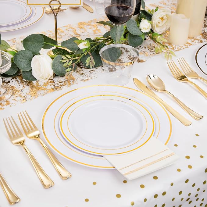 GATHER 176PCS White and Gold Plastic Plates - Image 3