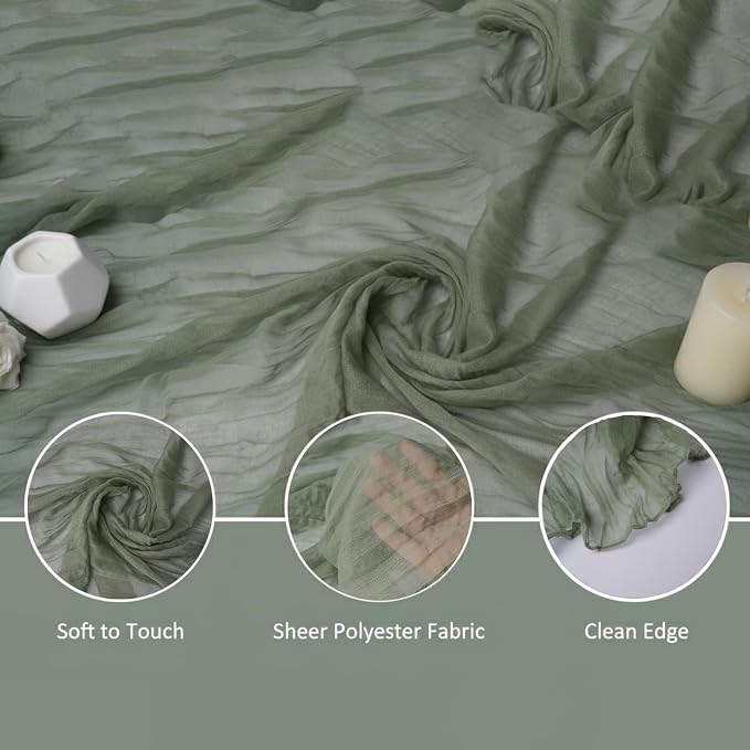 Cheesecloth Table Runner 6 Pack Sage Green and Dark Green, Boho Gauze Table - Image 6