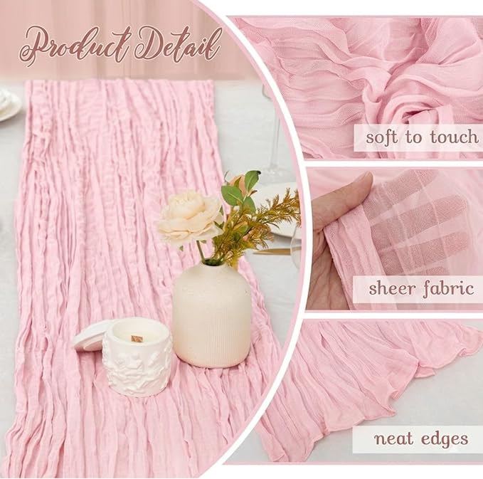 10 Pack Light Pink Cheesecloth Table Runner 22X120 Inch Boho Gauze Table Runner - Image 3