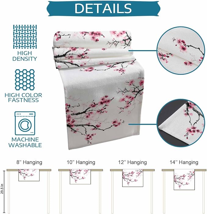 Pink Cherry Flowers Table Runners 72 Inches Long, Cotton Linen Fabric Table - Image 7