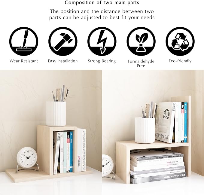 Jerry & Maggie Desktop Organizer Office Storage Rack Adjustable Wood Display - Image 6
