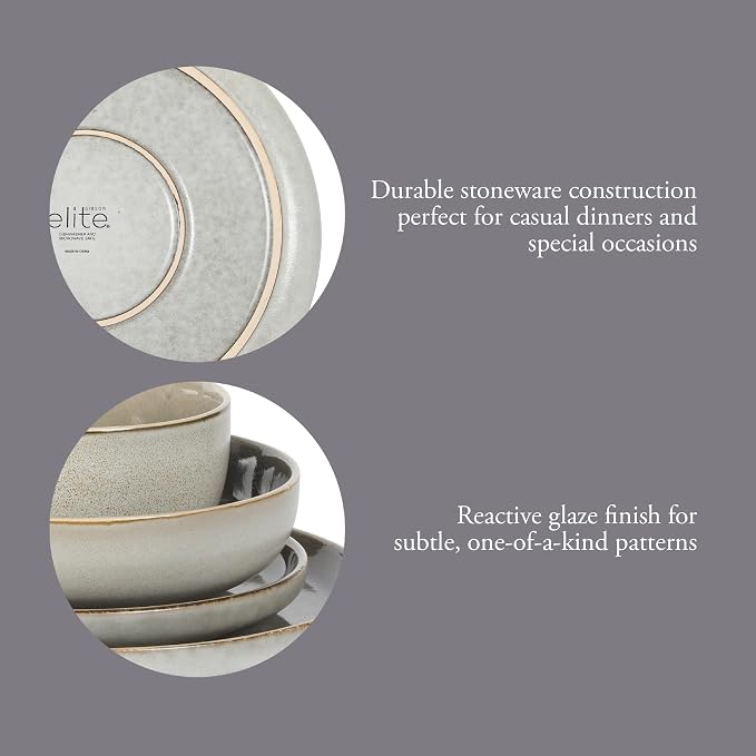 Gibson Elite Sunveil 16 Piece Plates and Bowls Reactive Glaze Round Dishes - Image 4