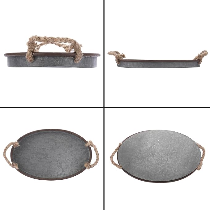 Hipiwe Galvanized Metal Iron Tray Industrial Farmhouse Decor Serving Trays | - Image 6