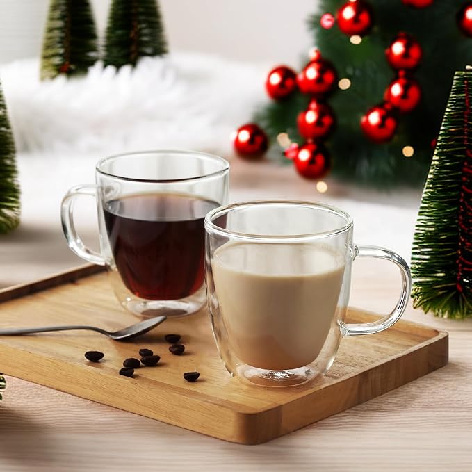 CNGLASS Large Glass Coffee Mugs 17oz, Double Walled Insulated Clear Coffee Cups - Image 3