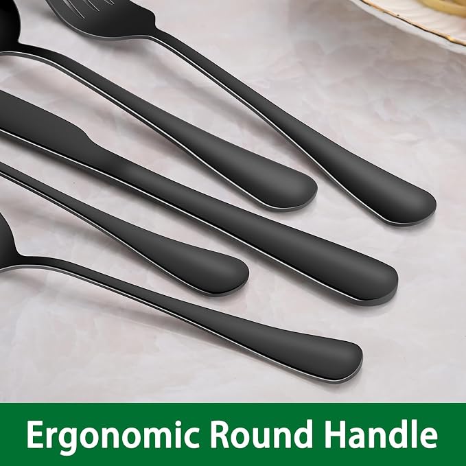 Black Dinner Forks, 16-Piece 8 Inch Stainless Steel Forks Set, Metal Silverware - Image 5